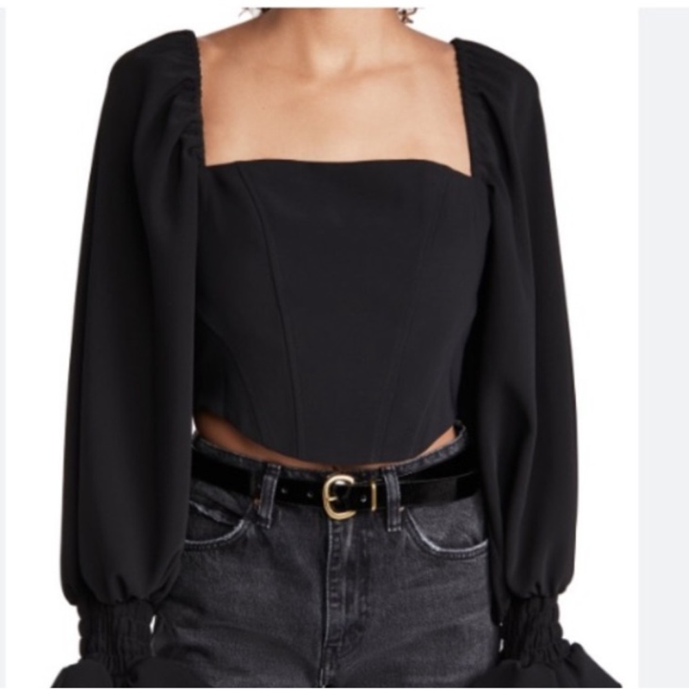 Amanda Uprichard Blouse Priscilla Long Sleeve Corset in Black